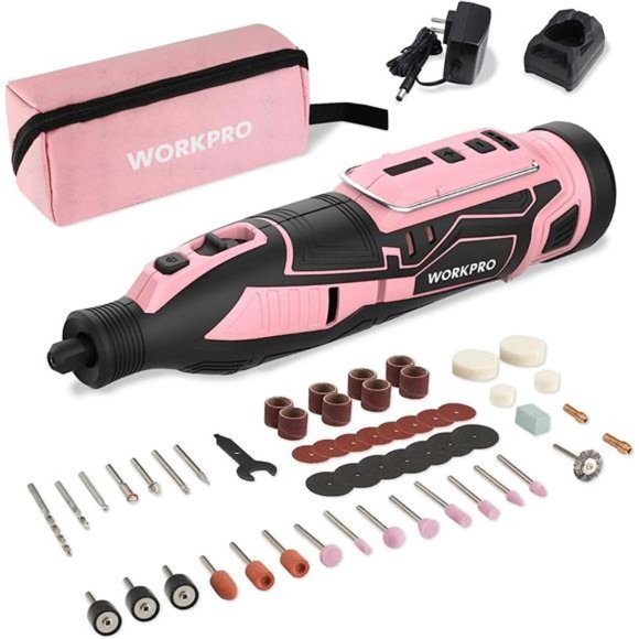 Pink 12V Cordless Rotary Tool Kit, 5 Variable Speeds, Powerful Engraver, Sander - Picture 1 of 6